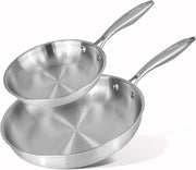 2pcs Stainless Steel Frying Pan Set Induction Tri-Ply Non Stick 20cm & 28cm