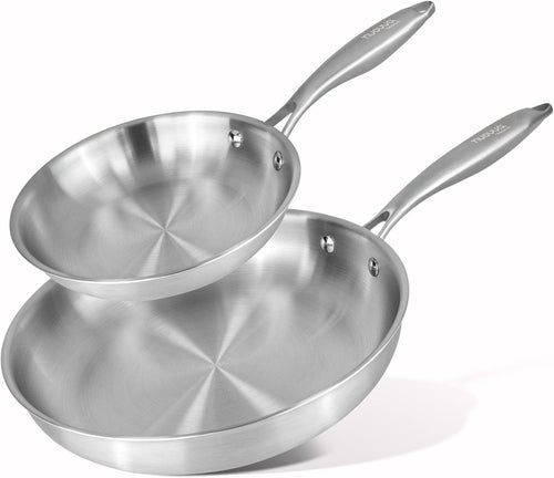 2pcs Stainless Steel Frying Pan Set Induction Tri-Ply Non Stick 20cm & 28cm