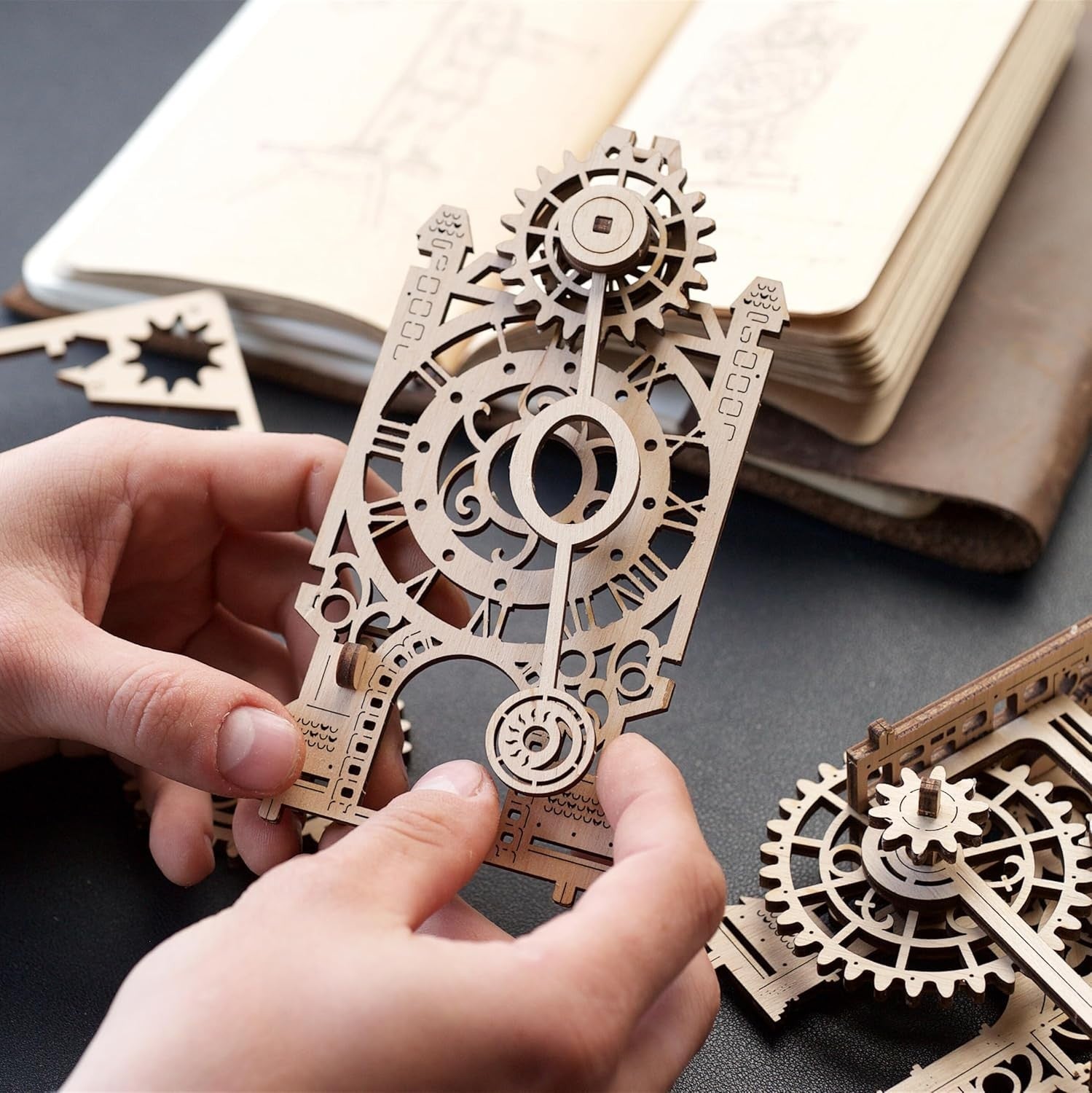 3D Wooden Puzzle Clock Tower Kit – Mechanical Moving Parts, DIY Build Gift