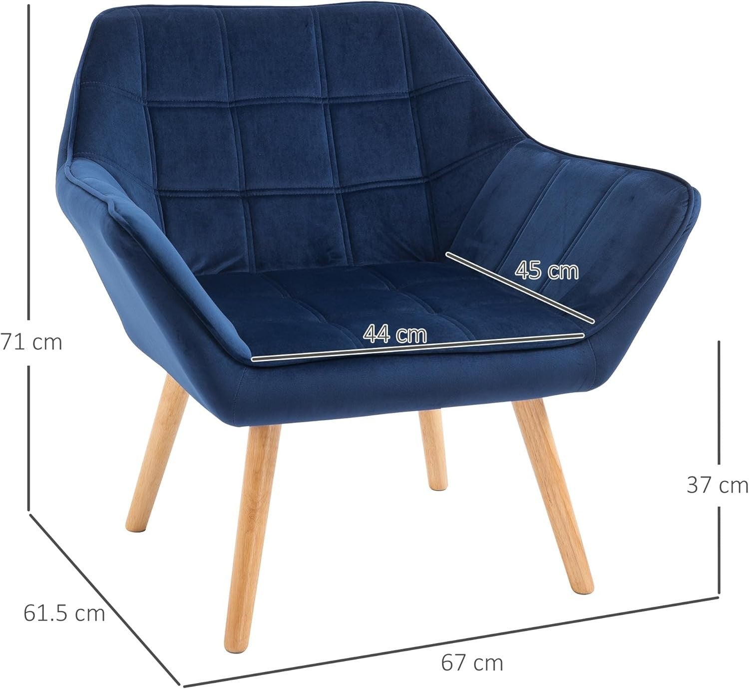 Navy Blue Velvet Armchair Wide Arm Accent Chair Modern Bedroom Lounge Seat