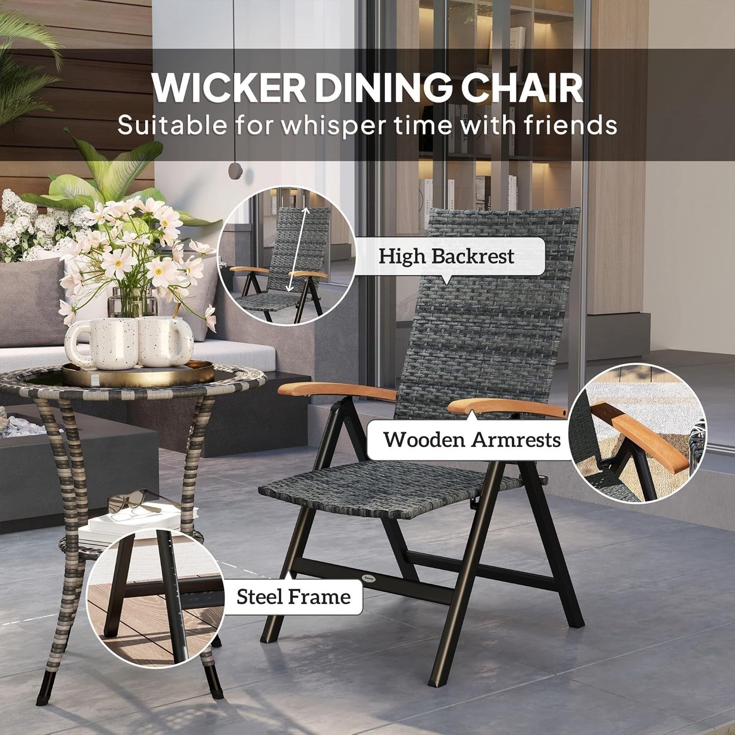 Space Saving Folding Bistro Set Rattan Chairs Round Table Balcony Garden