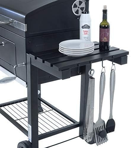 Large Charcoal BBQ Grill with Adjustable Heat Tray, Side Shelf & Wheels Outdoor