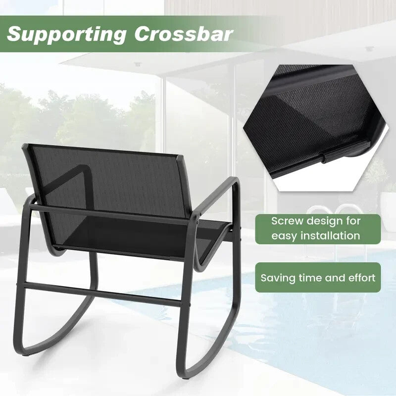 3PC Metal Patio Rocking Chair & Table Set Outdoor Garden Balcony Bistro