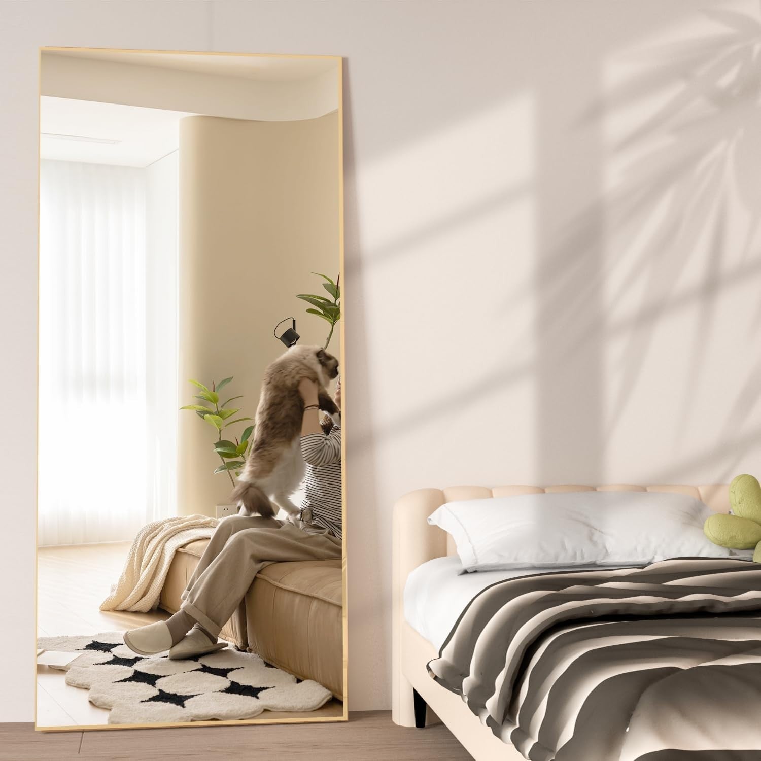 Full Length Floor Mirror 165x60cm Gold Frame, Lean or Hang, Crystal Clear