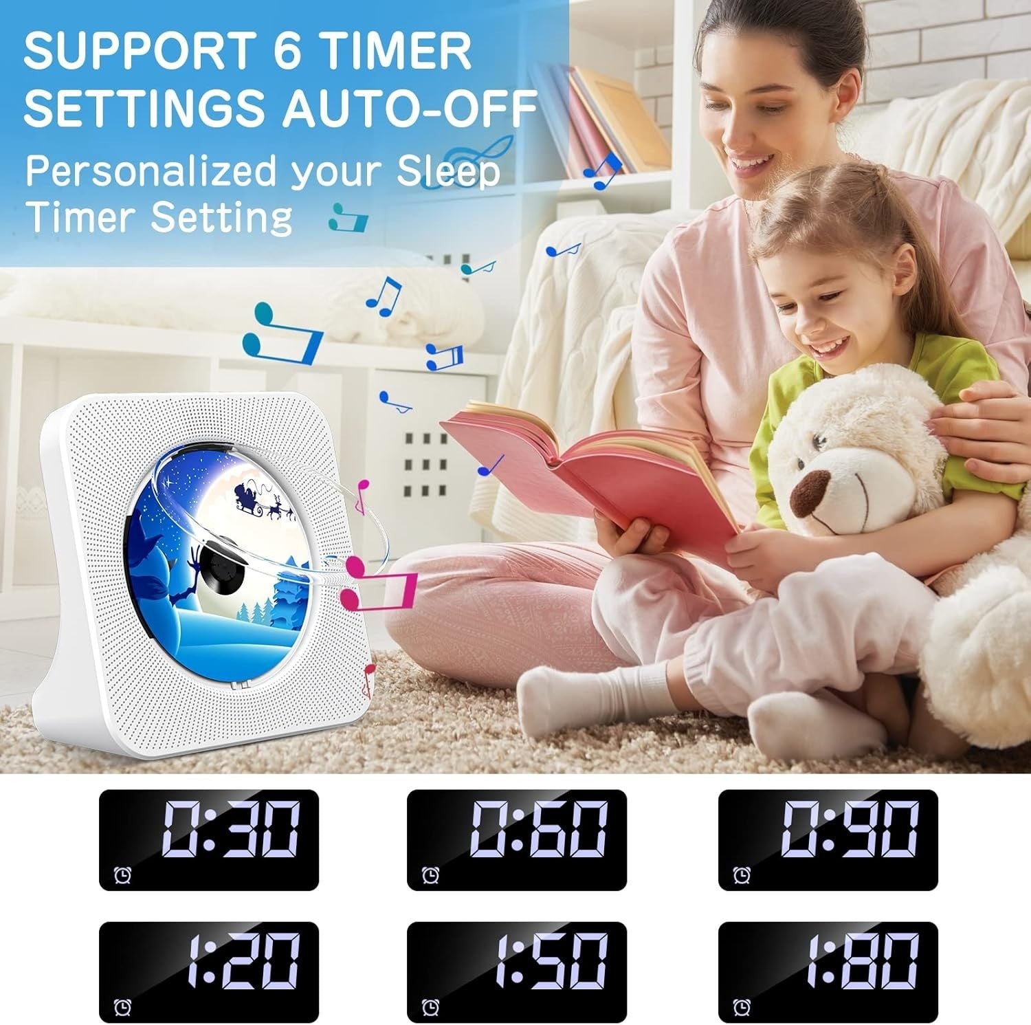 Desktop CD Player Bluetooth 5.0 Speakers FM Radio USB AUX Remote LCD