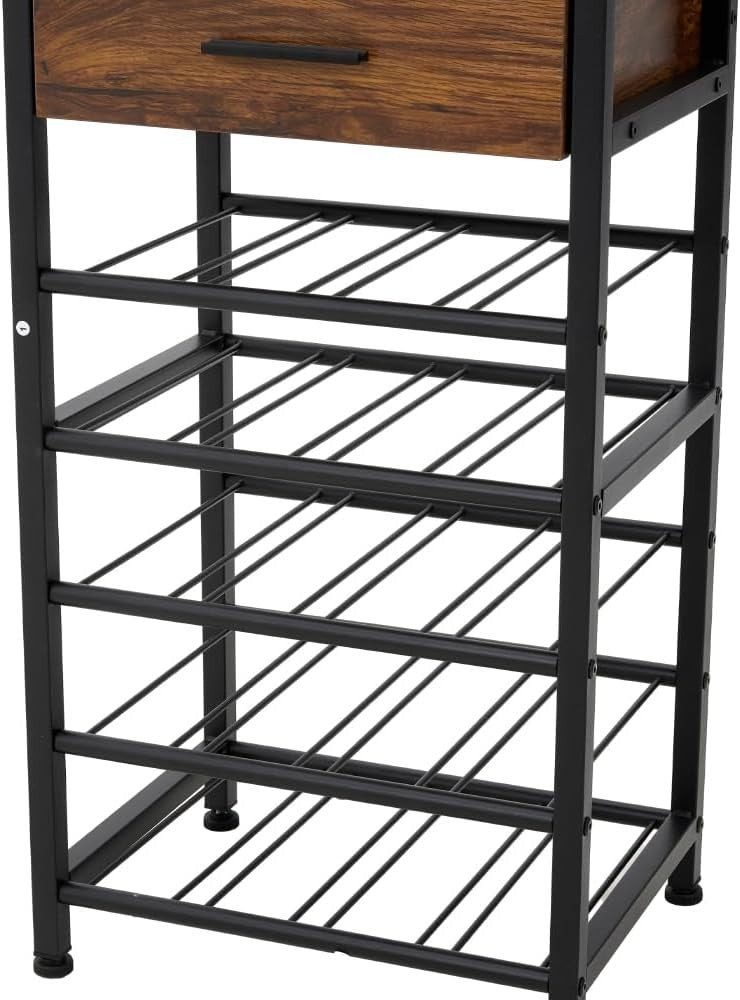 Tall Wine Rack Cabinet with Drawer & Glass Holder, 20 Bottle Storage Shelf Stand