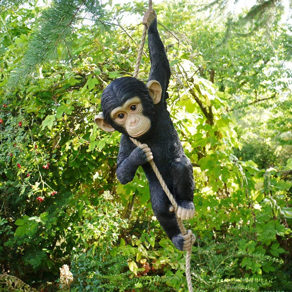 Climbing Monkey Hanging Garden Ornament with Rope ✔ Weatherproof Resin Statue