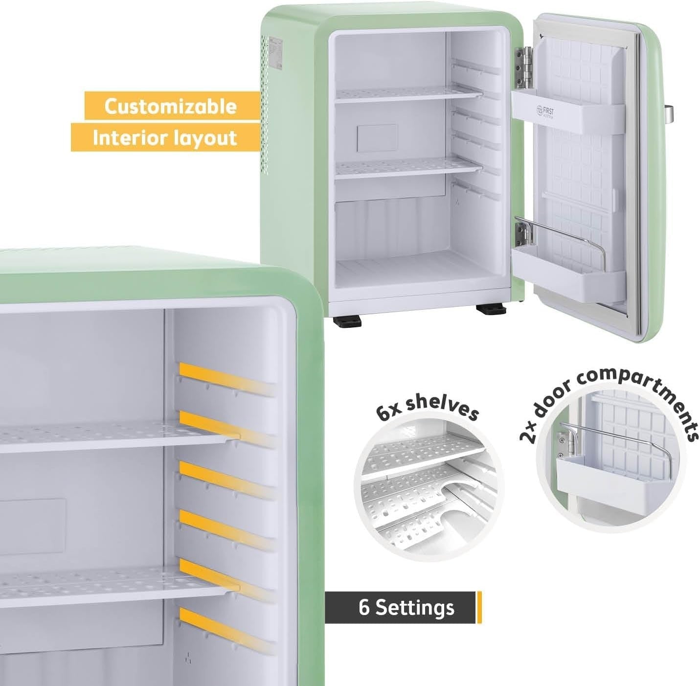 40L Retro Mini Fridge Silent Frost-Free LED Interior Freestanding Turquoise