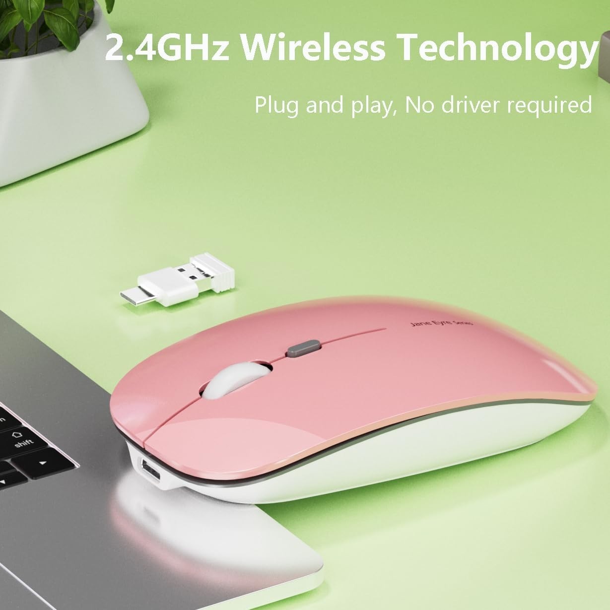 Slim Rechargeable Wireless Mouse Silent 2.4G 1600 DPI Pink