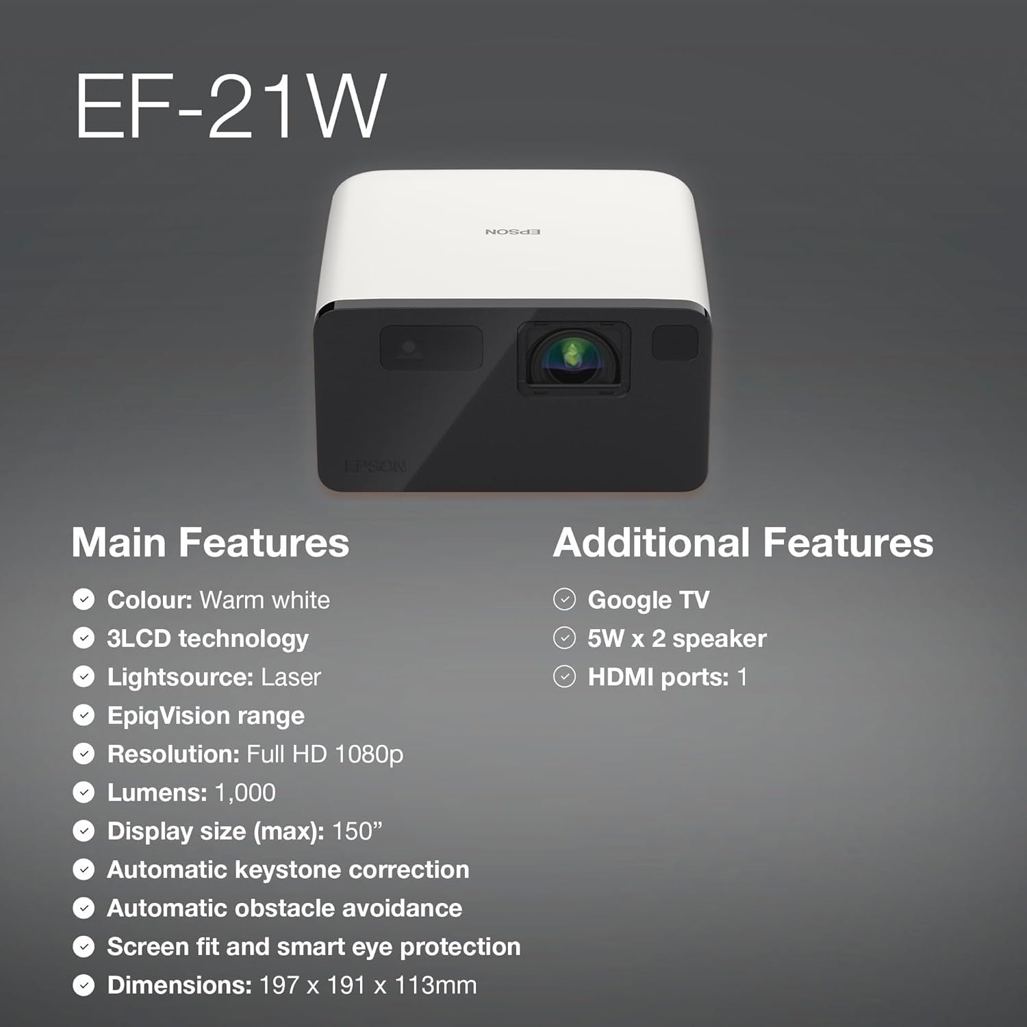 Smart Laser Projector 1080P Google TV Bluetooth 150in Portable Cinema