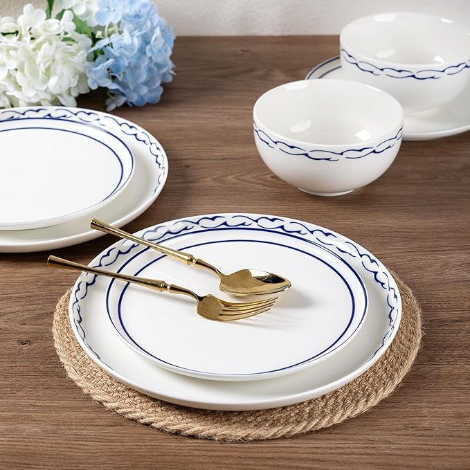 12pc Porcelain Dinnerware Set Plates Bowls Reactive Glaze Service for 4