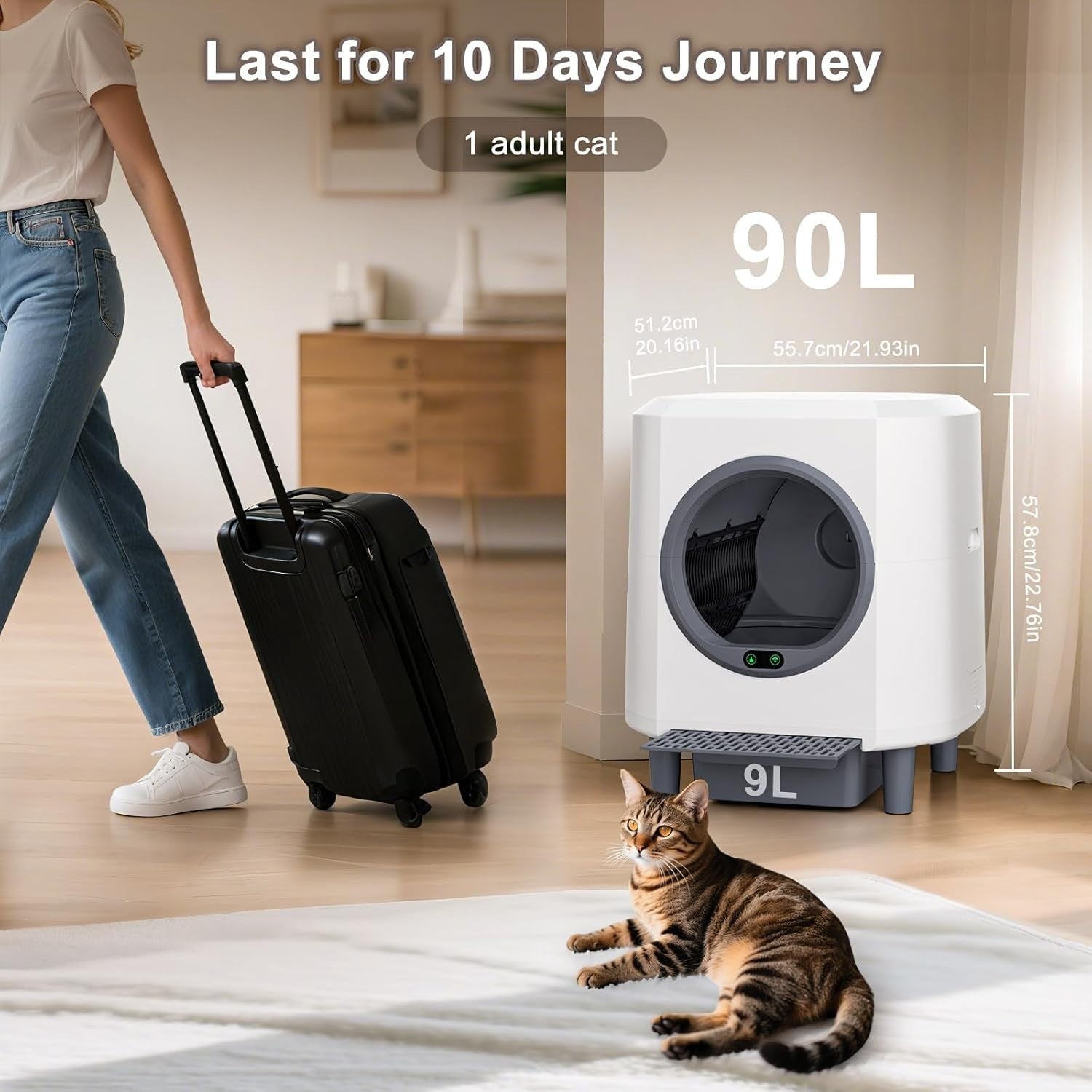 90L Self Cleaning Cat Litter Box App Control Odor Free Multi Cat