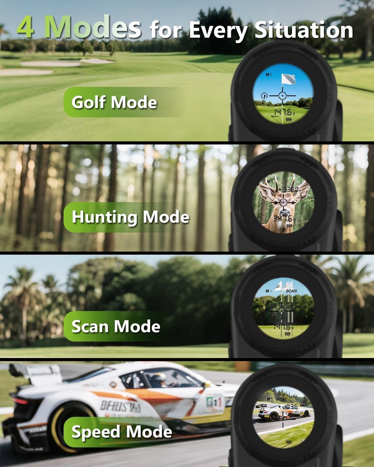 Golf Laser Rangefinder 1200 Yards Slope Flag 6X Rechargeable
