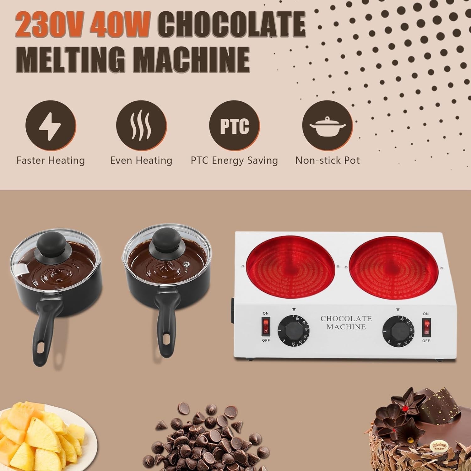 Chocolate Tempering Machine 2 Pot Electric Melter 30-85C UK Plug