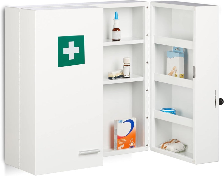 Wall Mounted Lockable Medicine Cabinet 11 Compartment Steel First Aid