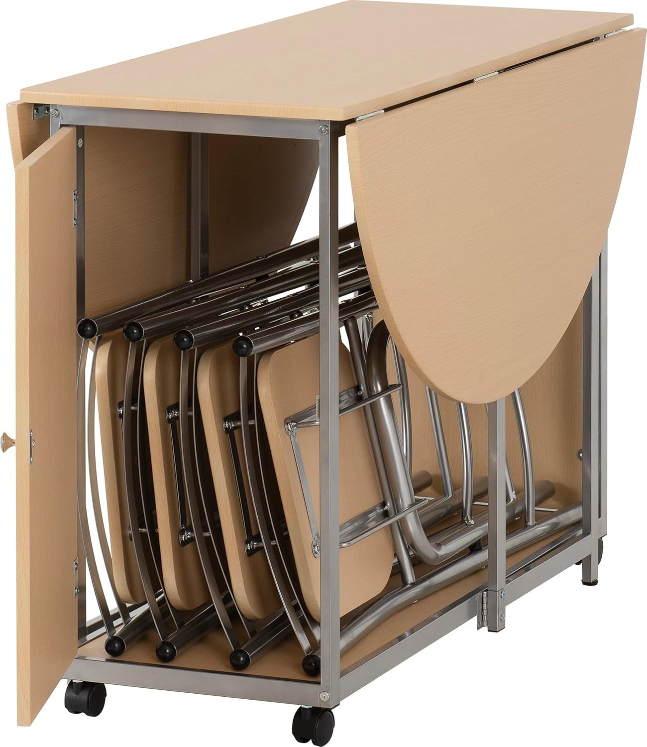 Butterfly Folding Dining Set Beech Silver 4 Chairs Space Saving Table