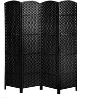 4 Panel Black Wicker Folding Room Divider Handwoven Privacy Screen 170cm