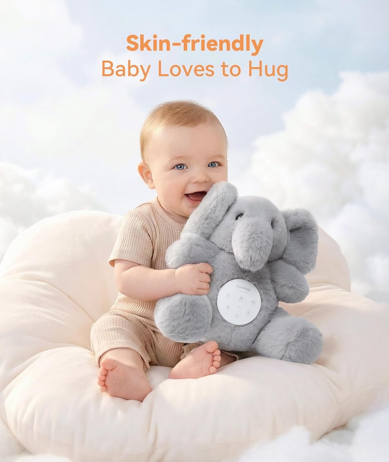 White Noise Machine for Baby – Elephant Plush, 21 Soothing Sounds, USB Rechargea
