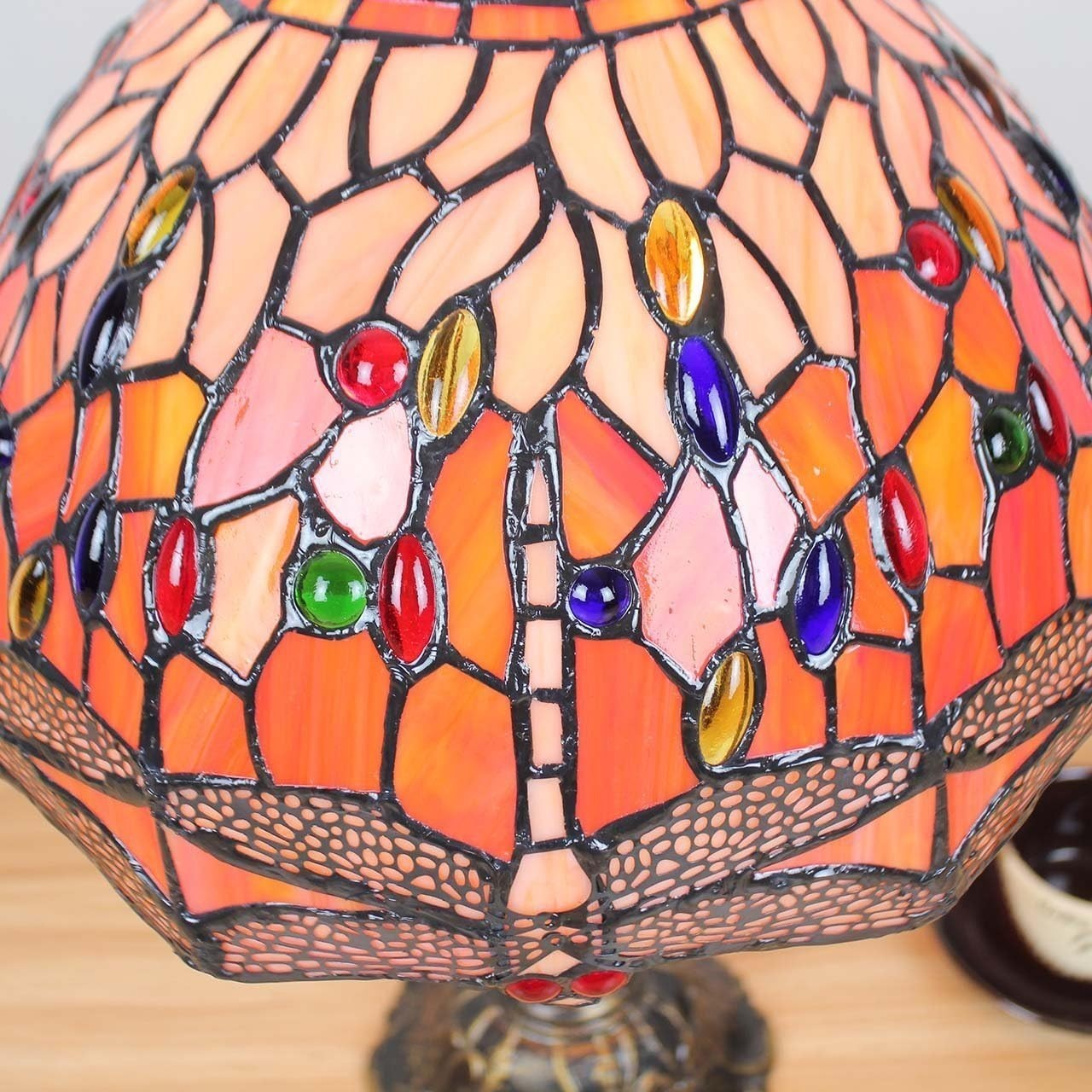 12 Inch Dragonfly Stained Glass Table Lamp with Zinc Base, 18" Tall