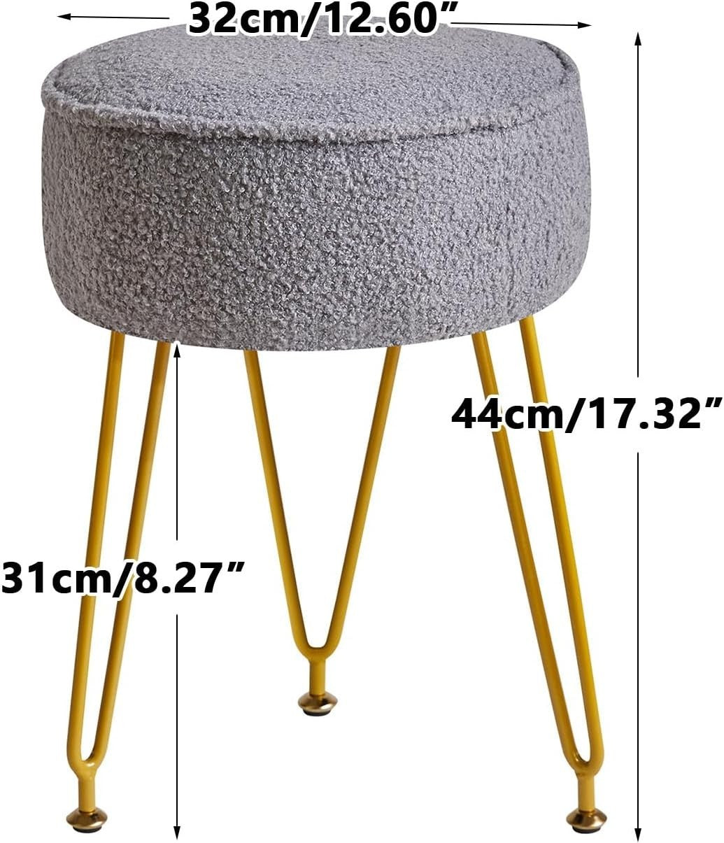 Teddy Velvet Round Footrest Ottoman – Cozy Vanity Stool with Metal Legs