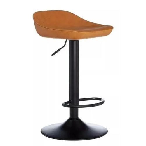 Set of 2 Brown Bar Stools Adjustable PU Leather Swivel Black Metal Base