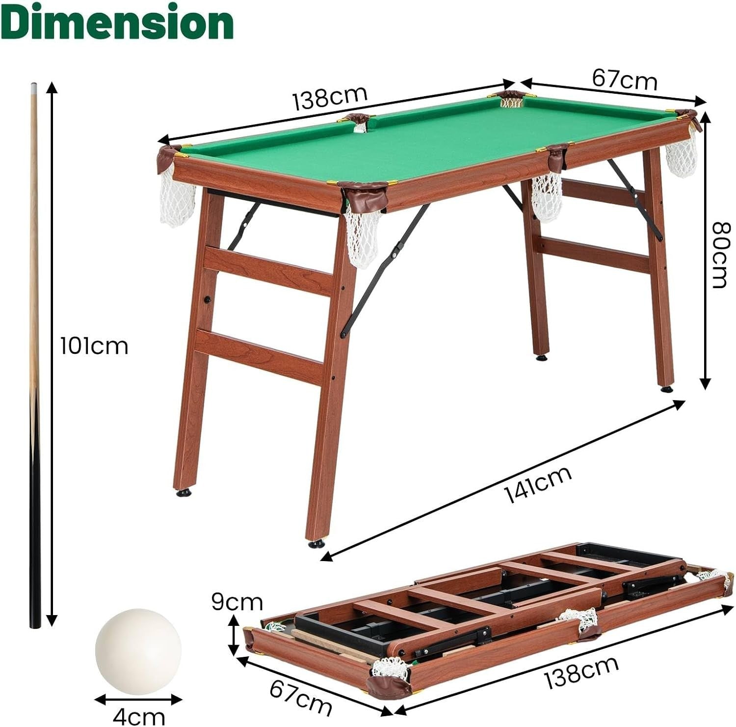 Compact Foldaway Pool Game Table 4FT Portable Snooker Set Home Office