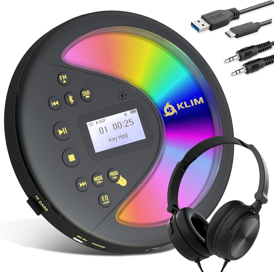 Portable CD Player Bluetooth FM Transmitter SD AUX Rechargeable w Headphones