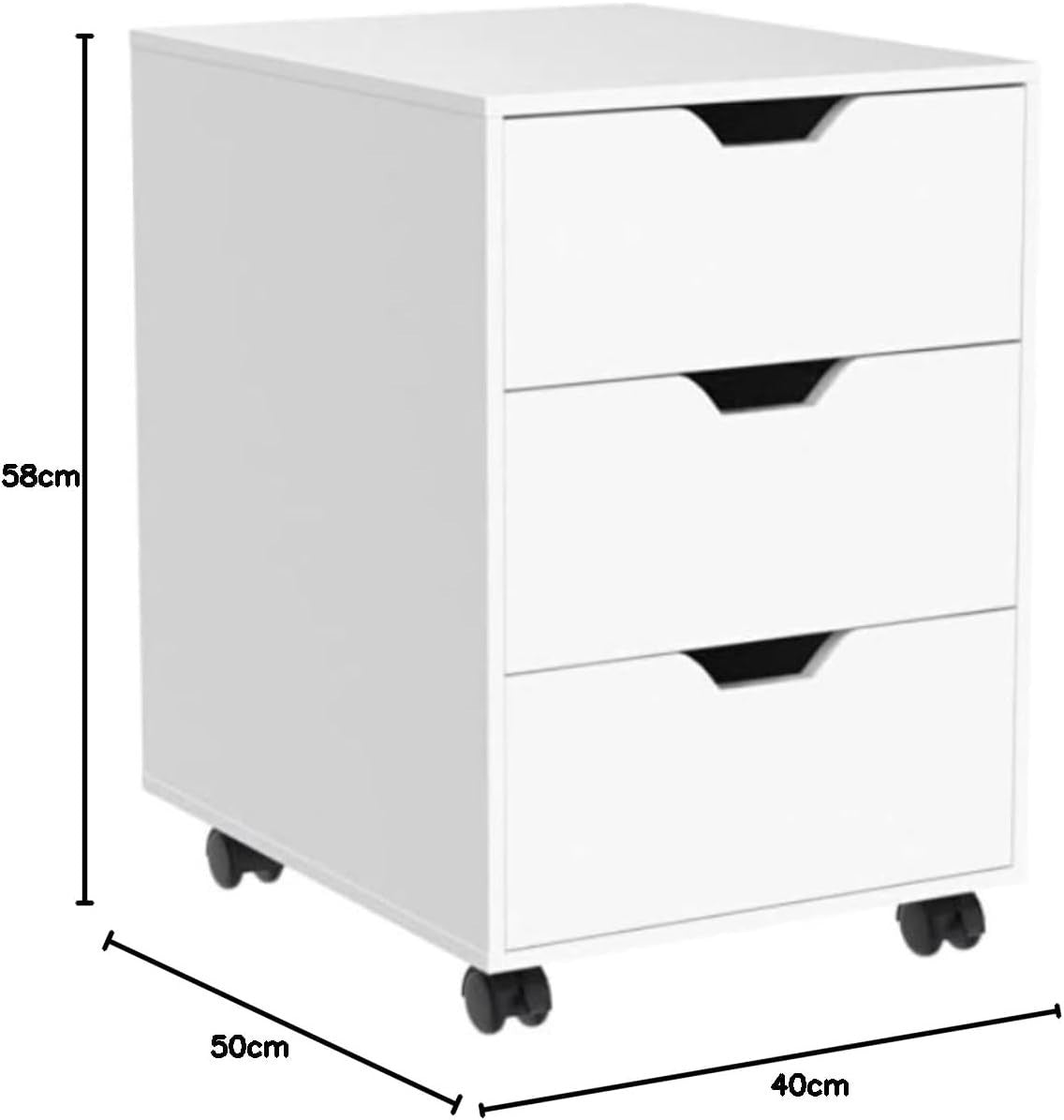 White Rolling Desk Pedestal 3 Drawer Under Desk Office Storage