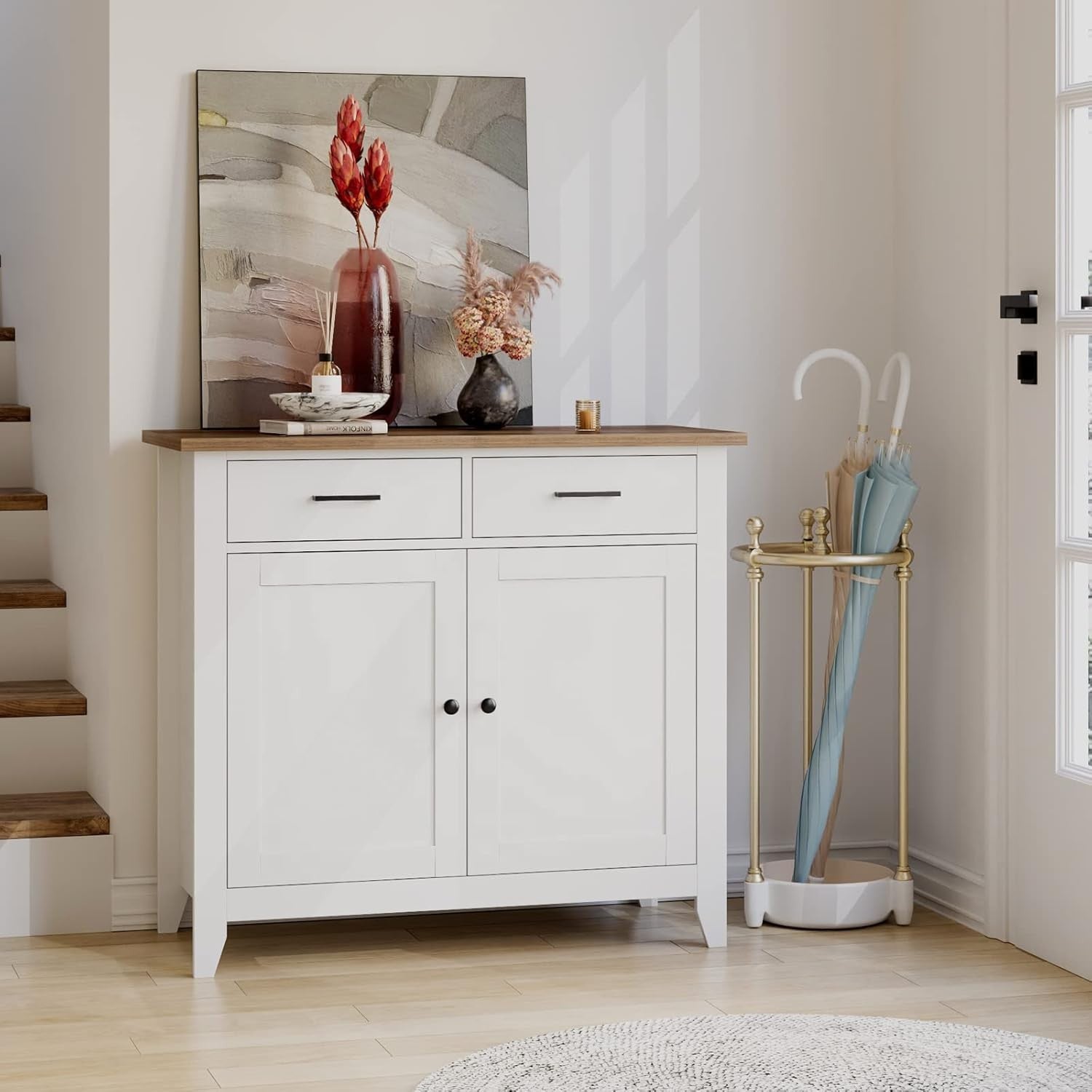 White Sideboard Cabinet 2 Door 2 Drawer Freestanding Storage Unit 91cm