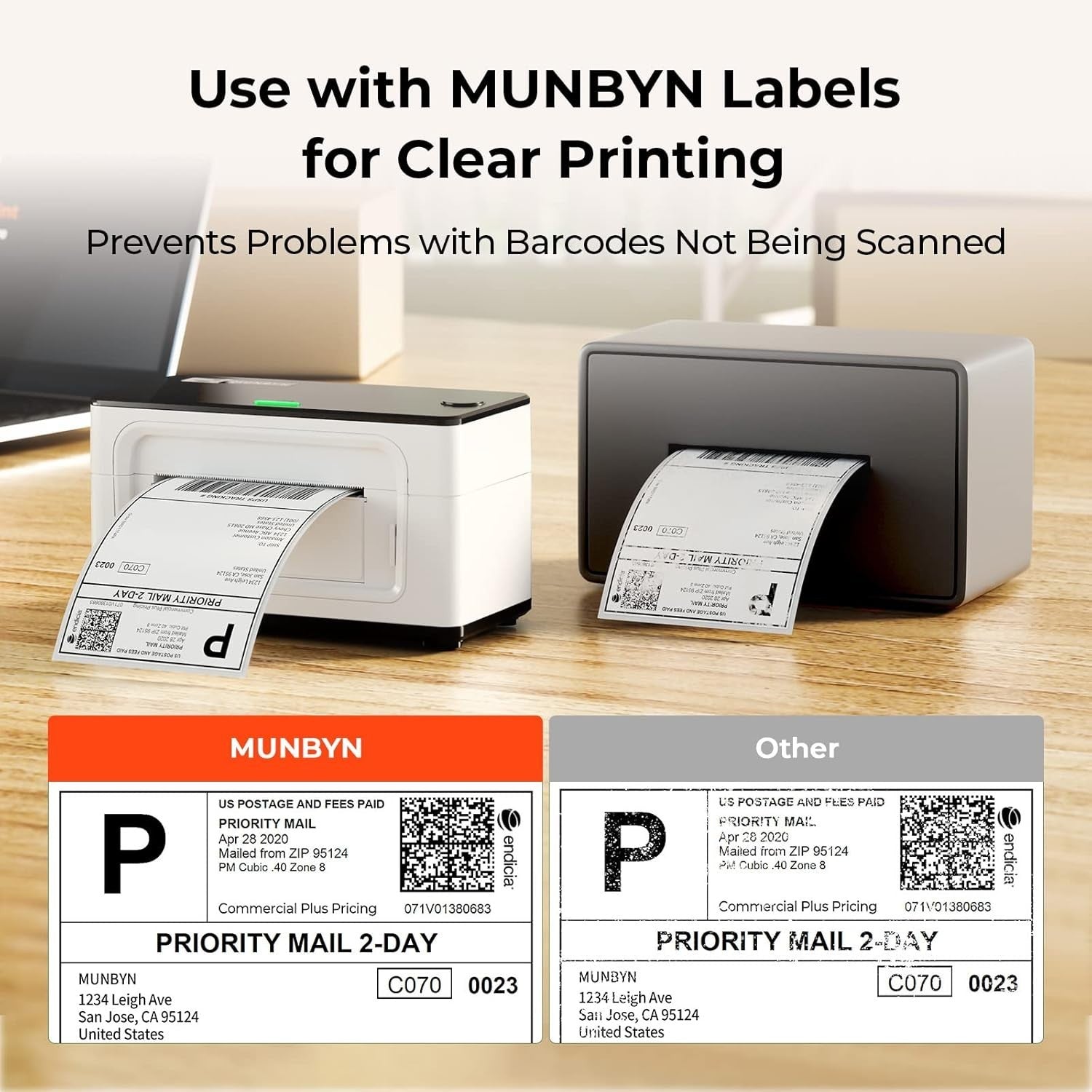White Bluetooth 4x6 Thermal Label Printer High-Speed Shipping Small Biz