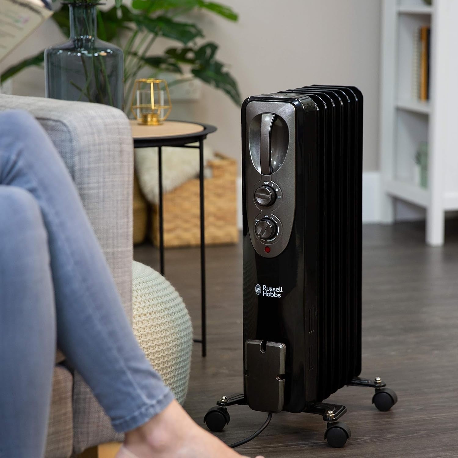 1500W Oil Filled Radiator Heater 7 Fins Portable Adjustable Thermostat
