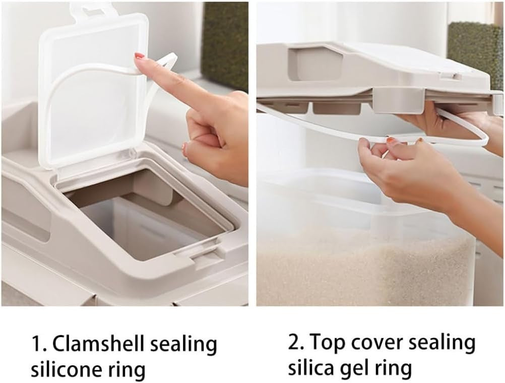 10KG Rice Storage Bin on Wheels Sealed Dry Food Container with Cup