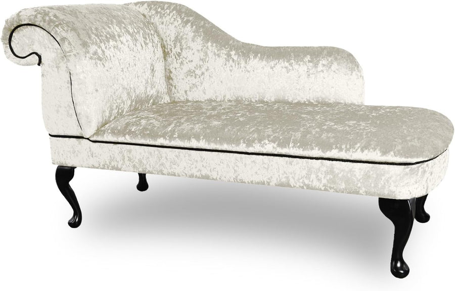 Shimmer Velvet Chaise Lounge Sofa Pearl – Left Hand, UK Handmade