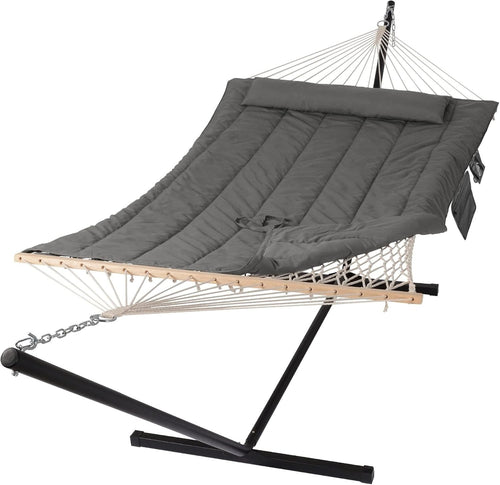 Luxury 2-Person Outdoor Hammock with Stand, Quilted Pad & Pillow – 475lbs