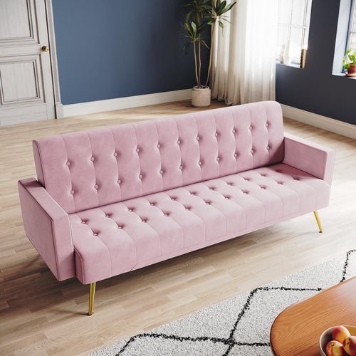 Pink  Velvet Sofa Bed 3 Seater Click Clack Couch for Lounge Home Office
