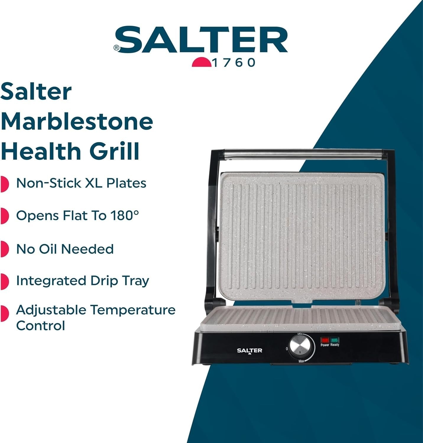 Marblestone Health Grill Panini Maker 2200W Non-Stick Plates 29x23cm