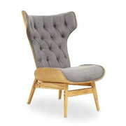 Dark Grey Velvet Wingback Accent Chair Elm Wood Frame Lounge Seat