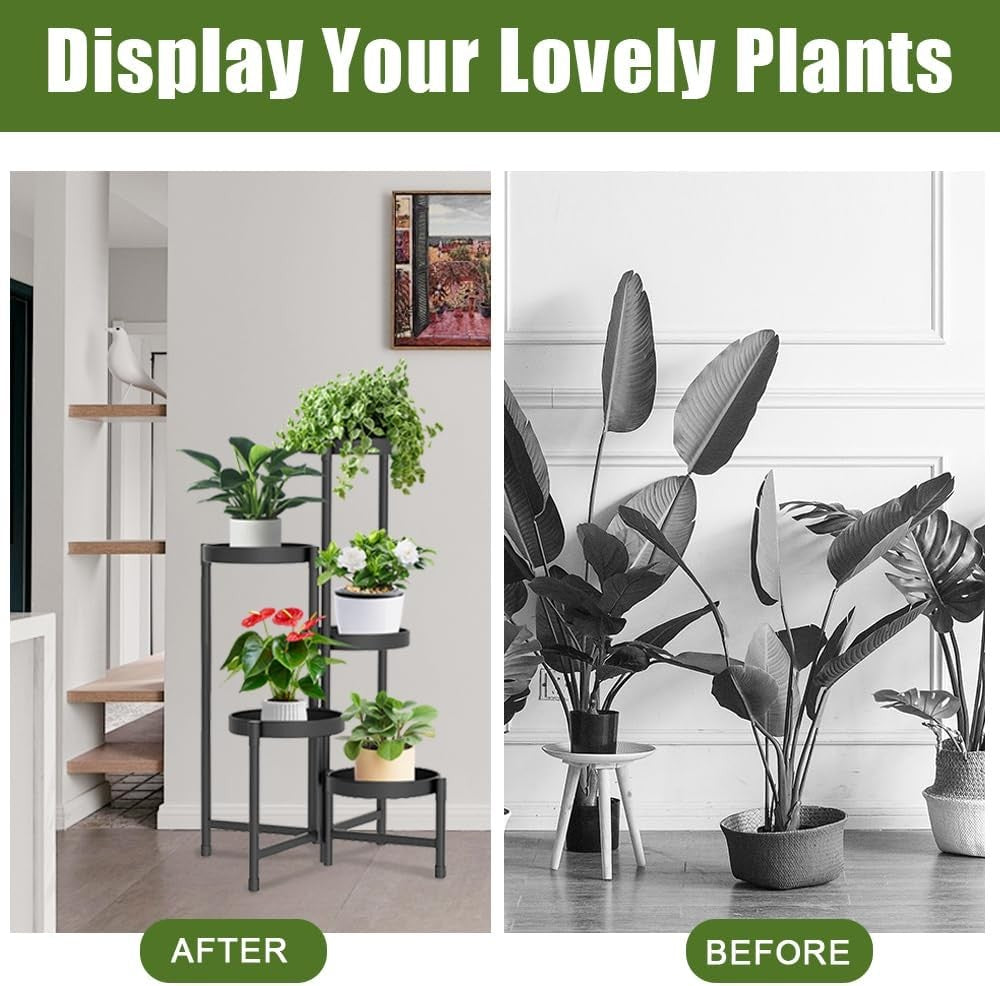 5 Tier Metal Foldable Corner Plant Stand Indoor Outdoor Tall Flower Shelf Rack