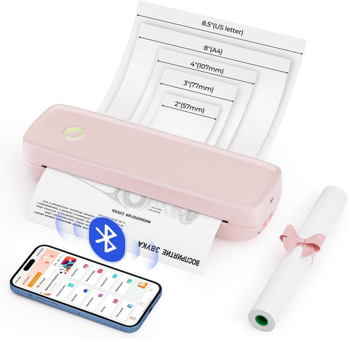 Portable A4 Thermal Printer Pink Bluetooth USB-C Inkless Mobile Printer