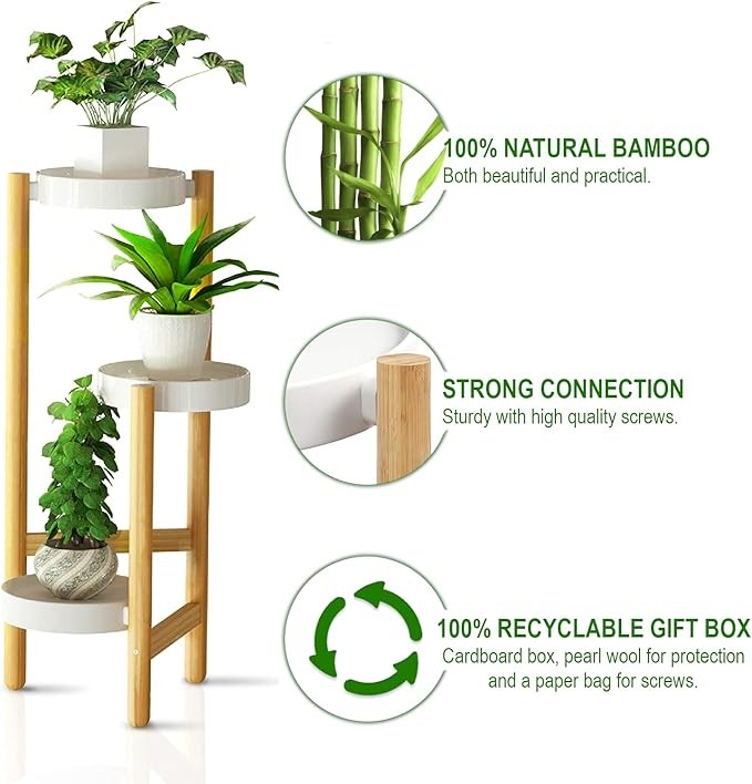 3 Tier Tall Bamboo Plant Stand Indoor Outdoor Flower Display Shelf Rack