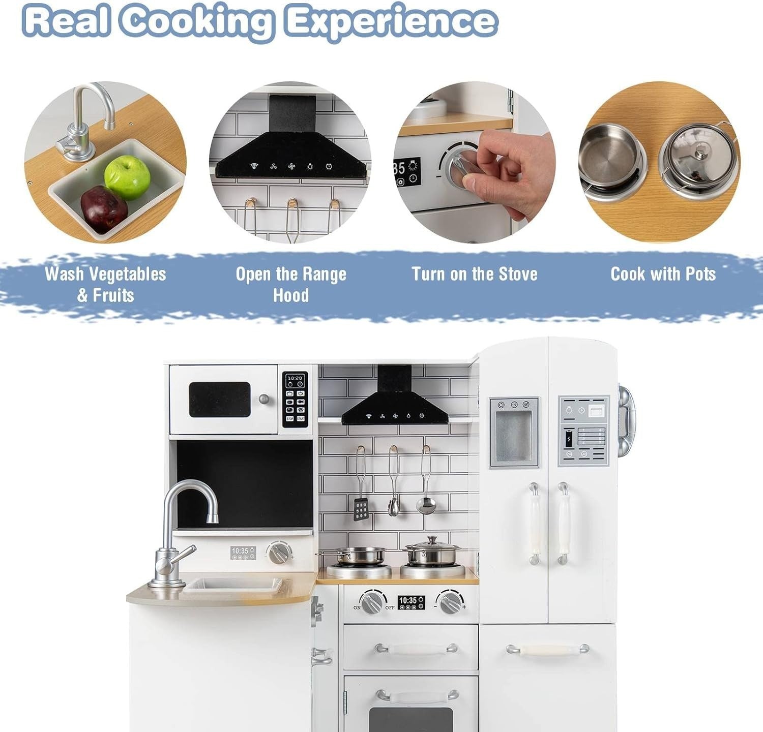Kids Corner Wooden Play Kitchen White 11-in-1 Toy Cooking Set