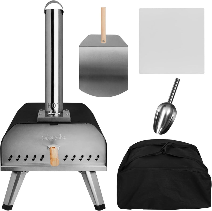 Outdoor 13" Wood Pellet Pizza Oven | Portable Garden BBQ Cooker w Paddle & Cover