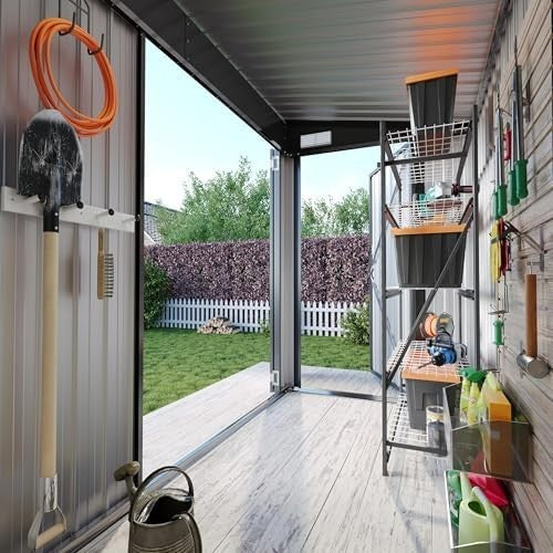Aoxun 8x4ft Metal Garden Shed Black Pent Roof Outdoor Storage Bike Shed