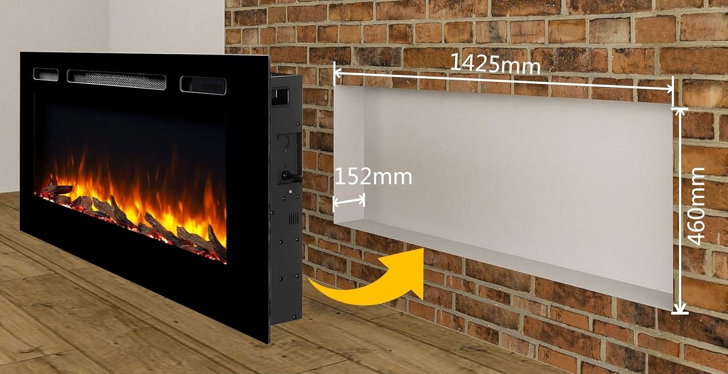60” Recessed Wall Electric Fireplace Remote Control Log Crystal Flame Heat