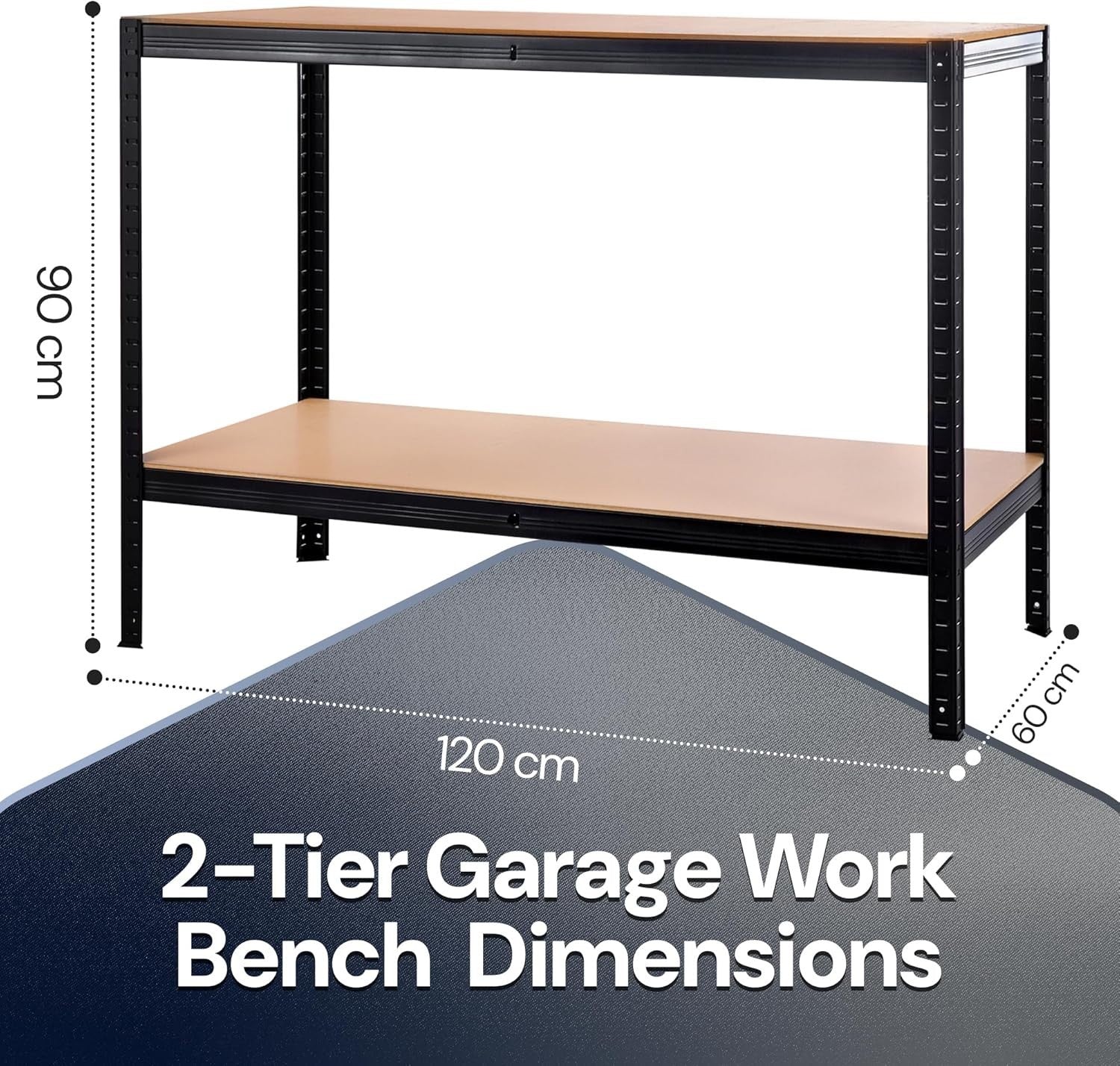 Heavy Duty 2-Tier Workbench 120x90x60cm 400kg Capacity Steel Frame DIY Table