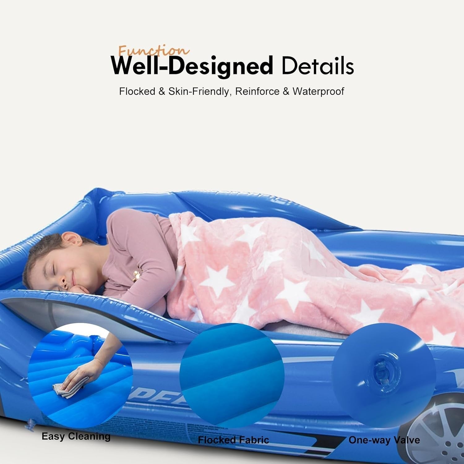 Kids Inflatable Travel Bed Toddler Air Mattress with Safety Sides Blue