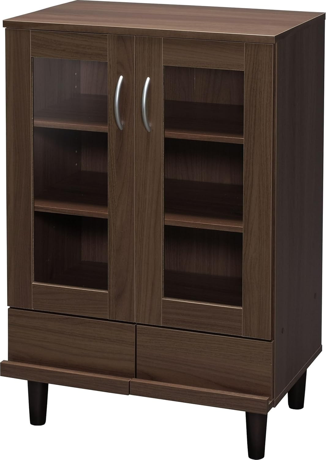 Glass Display Cabinet Wood Sideboard Storage Unit Shelves Drawers Brown