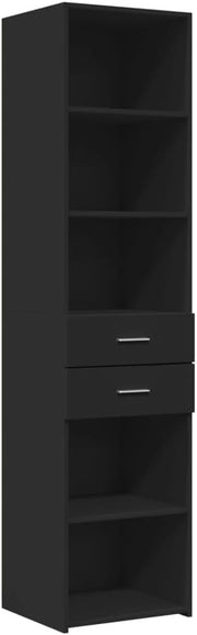 Tall Black Storage Cabinet 45x42.5x185cm – Slim Modern Unit with Drawers