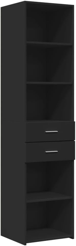 Tall Black Storage Cabinet 45x42.5x185cm – Slim Modern Unit with Drawers