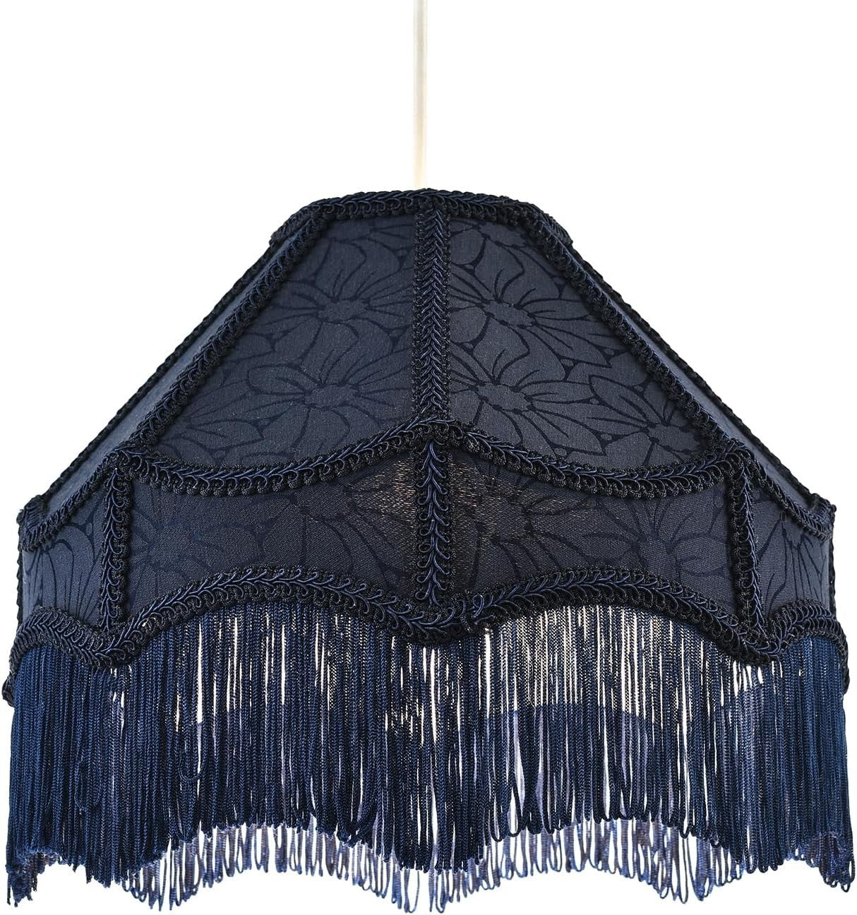 Victorian Empire Lampshade Midnight Blue Floral Tassels Pendant Table Lamp